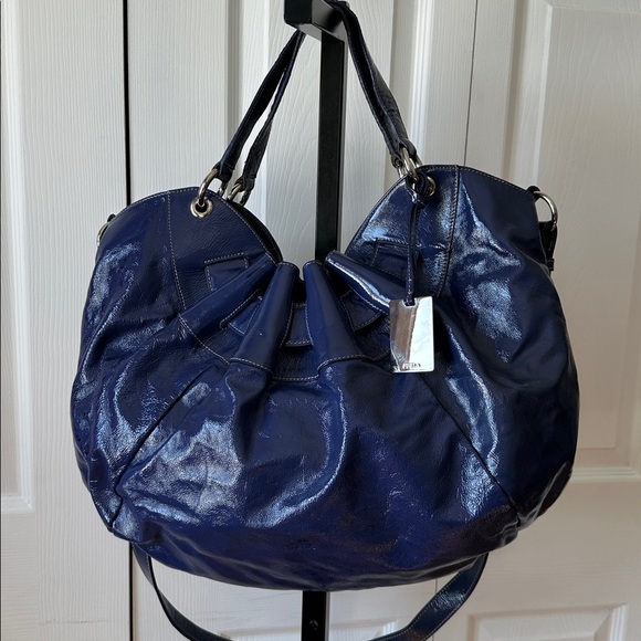 Furla Large patent Leather Shiny Blue Hobo Bag - Picture 8 of 16